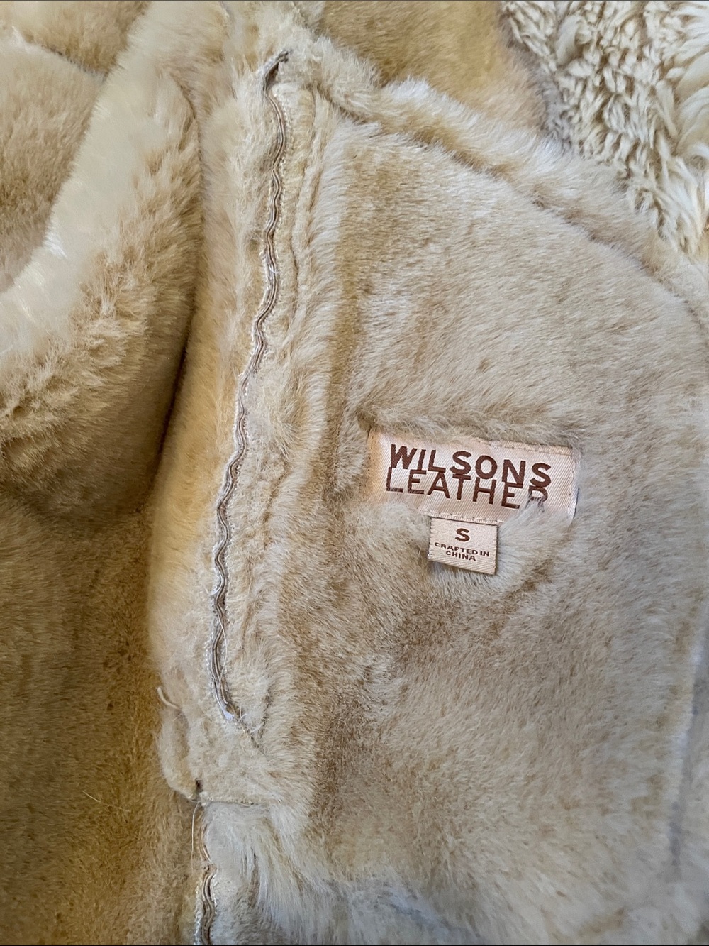 Wilsons Leather Tan Suede Teddy Coat with Cream Faux Fur Trim - Picture 4 of 11